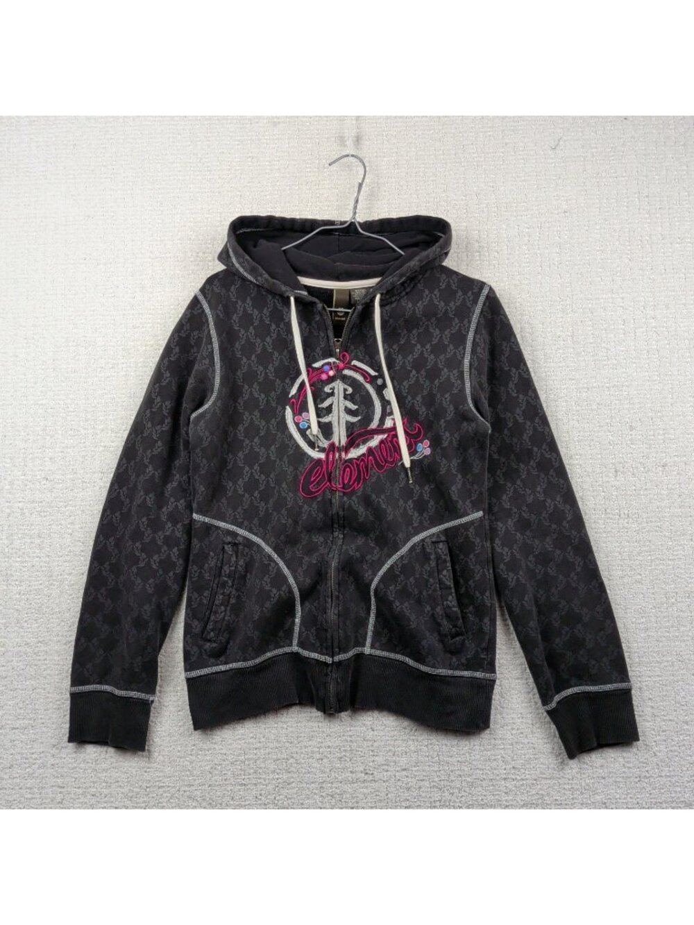 Y2K Element Black Hoodie Full Zip Goth Skate Grunge Skateboard 2000s Wom L*